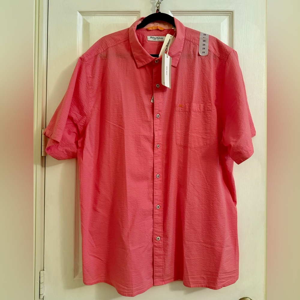 NWT Tommy Bahama Men’s Short-Sleeve Button-Down Shirt in Coral Pink